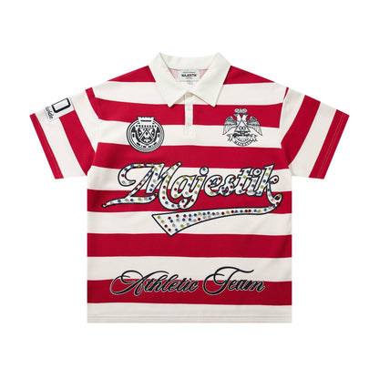 MAJESTIK Striped Crest Graphic Polo Shirt ¡ª hero