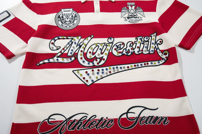 MAJESTIK Striped Crest Graphic Polo Shirt ¡ª front